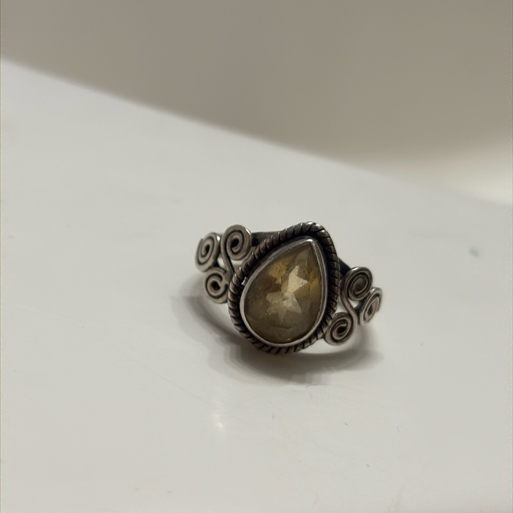 Sterling Silver Teardrop Yellow Citrine Gemstone Ring